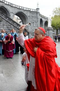 Le Cardinal asperge les fidèles