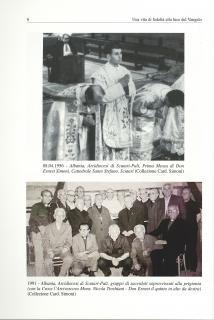 Extrait du livre offert par son Éminence :<br/>une photo de sa première messe<br/>et une photo des prêtres qui ont été pareillement en captivité pendant l&rsquo;occupation communiste de l&rsquo;Albanie